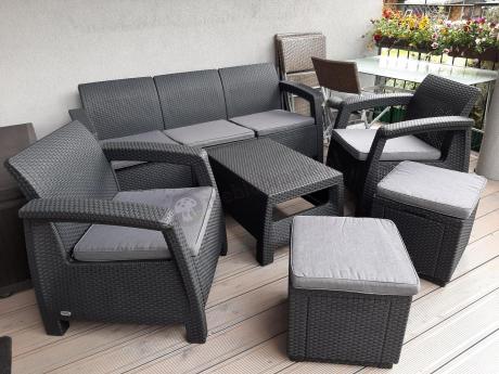 Komplet mebli ogrodowych z pufami Corfu Set Max Grafit Szare + pufy