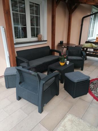 Komplet mebli ogrodowych z pufami Corfu Set Max Grafit Szare + pufy