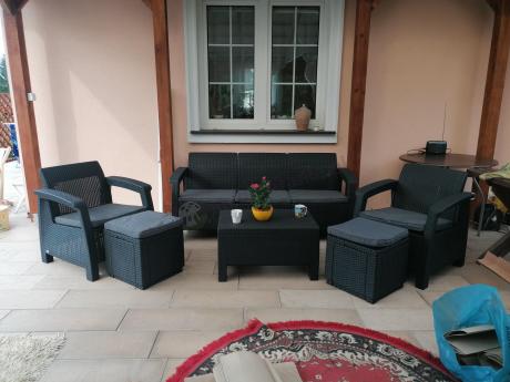 Komplet mebli ogrodowych z pufami Corfu Set Max Grafit Szare + pufy