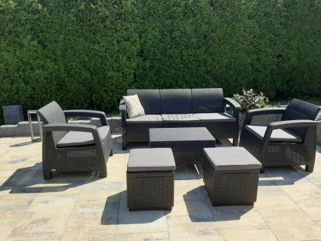 Komplet mebli ogrodowych z pufami Corfu Set Max Grafit Szare + pufy