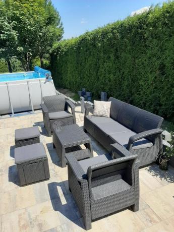 Komplet mebli ogrodowych z pufami Corfu Set Max Grafit Szare + pufy