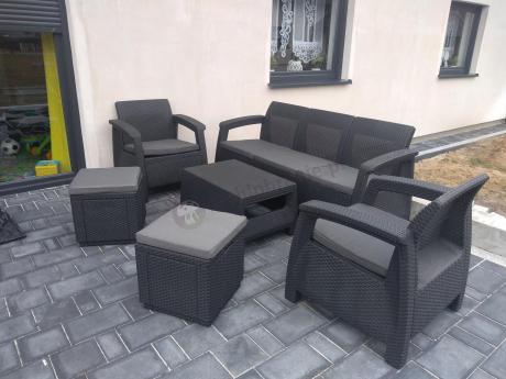 Komplet mebli ogrodowych z pufami Corfu Set Max Grafit Szare + pufy