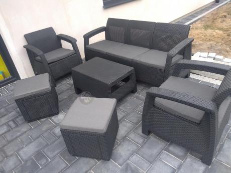 Komplet mebli ogrodowych z pufami Corfu Set Max Grafit Szare + pufy