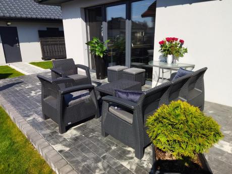 Komplet mebli ogrodowych z pufami Corfu Set Max Grafit Szare + pufy