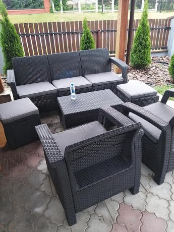Komplet mebli ogrodowych z pufami Corfu Set Max Grafit Szare + pufy