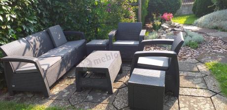 Komplet mebli ogrodowych z pufami Corfu Set Max Grafit Szare + pufy