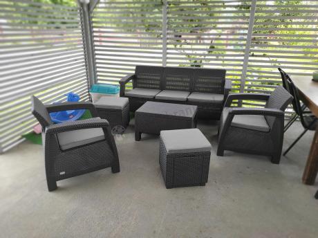 Komplet mebli ogrodowych z pufami Corfu Set Max Grafit Szare + pufy