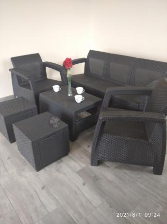Komplet mebli ogrodowych z pufami Corfu Set Max Grafit Szare + pufy