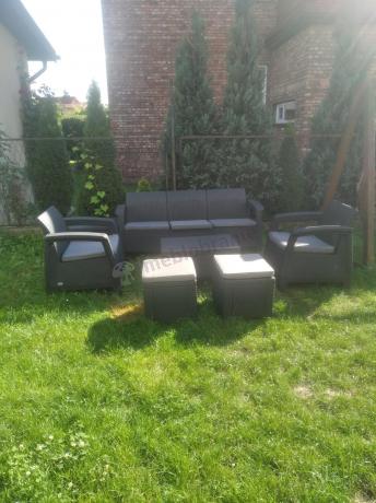 Komplet mebli ogrodowych z pufami Corfu Set Max Grafit Szare + pufy