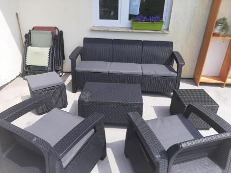 Komplet mebli ogrodowych z pufami Corfu Set Max Grafit Szare + pufy