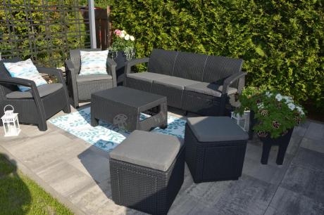 Komplet mebli ogrodowych z pufami Corfu Set Max Grafit Szare + pufy