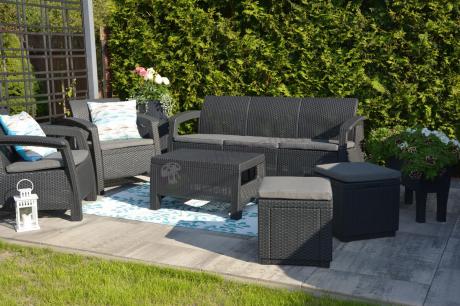 Komplet mebli ogrodowych z pufami Corfu Set Max Grafit Szare + pufy