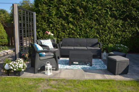 Komplet mebli ogrodowych z pufami Corfu Set Max Grafit Szare + pufy