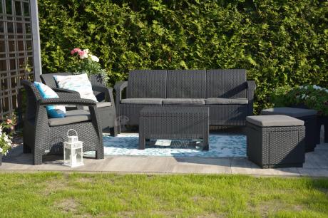 Komplet mebli ogrodowych z pufami Corfu Set Max Grafit Szare + pufy