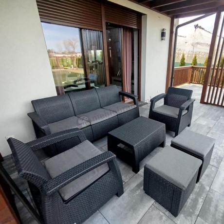 Komplet mebli ogrodowych z pufami Corfu Set Max Grafit Szare + pufy