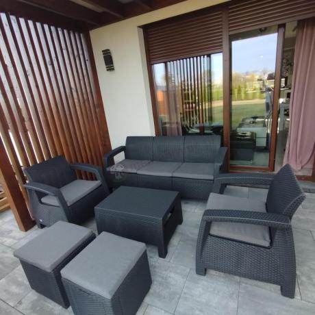 Komplet mebli ogrodowych z pufami Corfu Set Max Grafit Szare + pufy