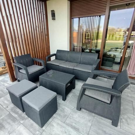 Komplet mebli ogrodowych z pufami Corfu Set Max Grafit Szare + pufy
