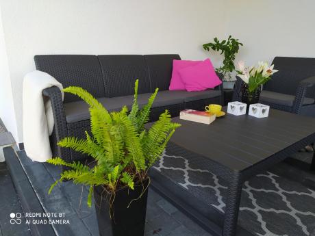 Meble Ogrodowe Corfu Triple Lyon z podnoszonym stolikiem Grafit