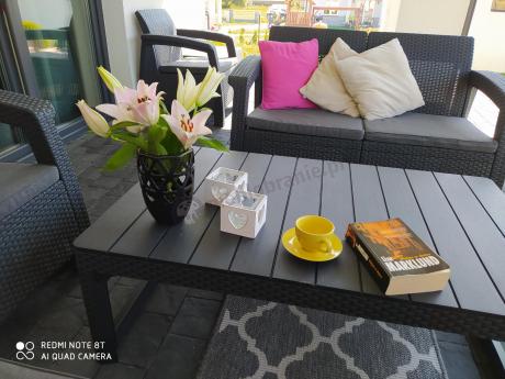 Meble Ogrodowe Corfu Triple Lyon z podnoszonym stolikiem Grafit