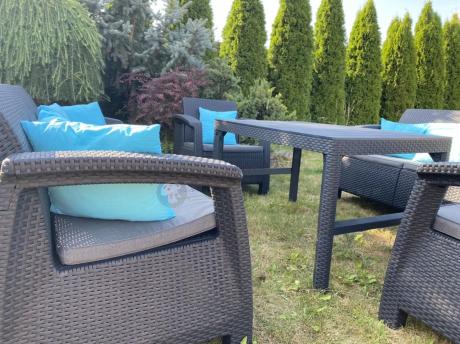 Meble Ogrodowe Corfu Triple Lyon z podnoszonym stolikiem Grafit