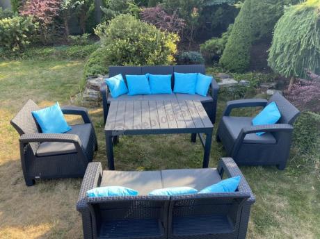 Meble Ogrodowe Corfu Triple Lyon z podnoszonym stolikiem Grafit