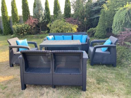 Meble Ogrodowe Corfu Triple Lyon z podnoszonym stolikiem Grafit