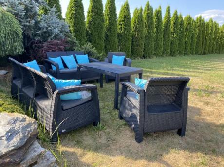 Meble Ogrodowe Corfu Triple Lyon z podnoszonym stolikiem Grafit