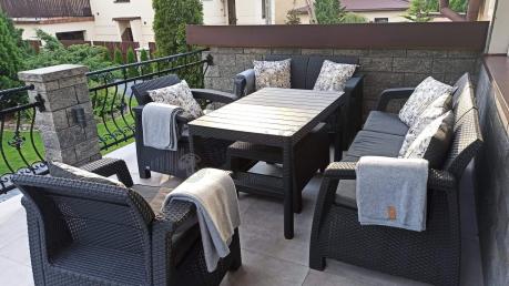 Meble Ogrodowe Corfu Triple Lyon z podnoszonym stolikiem Grafit