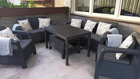 Meble Ogrodowe Corfu Triple Lyon z podnoszonym stolikiem Grafit