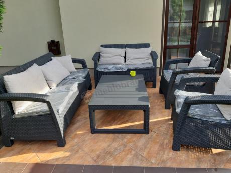 Meble Ogrodowe Corfu Triple Lyon z podnoszonym stolikiem Grafit