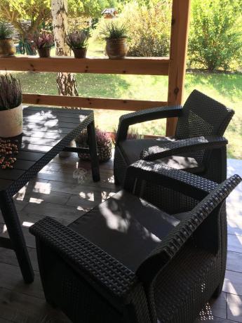 Meble Ogrodowe Corfu Triple Lyon z podnoszonym stolikiem Grafit