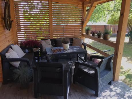 Meble Ogrodowe Corfu Triple Lyon z podnoszonym stolikiem Grafit