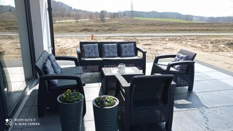 Meble Ogrodowe Corfu Triple Lyon z podnoszonym stolikiem Grafit