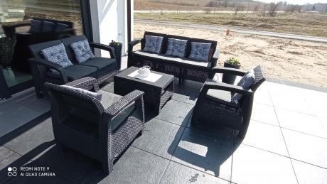 Meble Ogrodowe Corfu Triple Lyon z podnoszonym stolikiem Grafit