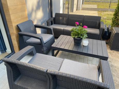 Meble Ogrodowe Corfu Triple Lyon z podnoszonym stolikiem Grafit