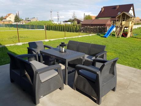 Meble Ogrodowe Corfu Triple Lyon z podnoszonym stolikiem Grafit