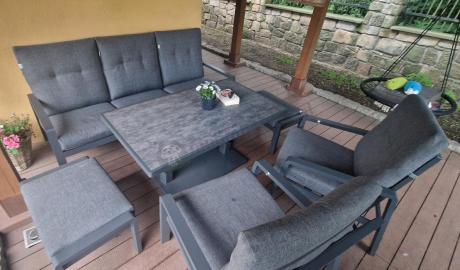 Meble ogrodowe dla 7 osób z regulowanym stolikiem - Tavaro Dining Plus Antracite