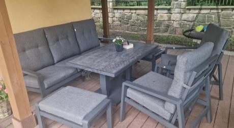 Meble ogrodowe dla 7 osób z regulowanym stolikiem - Tavaro Dining Plus Antracite