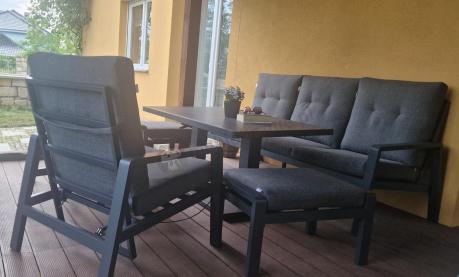 Meble ogrodowe dla 7 osób z regulowanym stolikiem - Tavaro Dining Plus Antracite