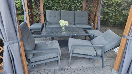 Meble ogrodowe dla 7 osób z regulowanym stolikiem - Tavaro Dining Plus Antracite