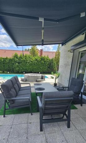 Meble ogrodowe dla 7 osób z regulowanym stolikiem - Tavaro Dining Plus Antracite