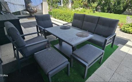 Meble ogrodowe dla 7 osób z regulowanym stolikiem - Tavaro Dining Plus Antracite