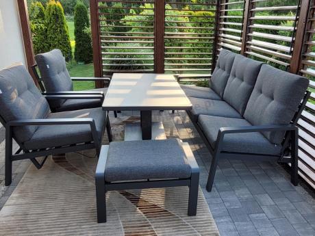 Meble ogrodowe dla 7 osób z regulowanym stolikiem - Tavaro Dining Plus Antracite