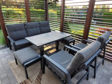 Meble ogrodowe dla 7 osób z regulowanym stolikiem - Tavaro Dining Plus Antracite