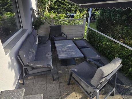Meble ogrodowe dla 7 osób z regulowanym stolikiem - Tavaro Dining Plus Antracite