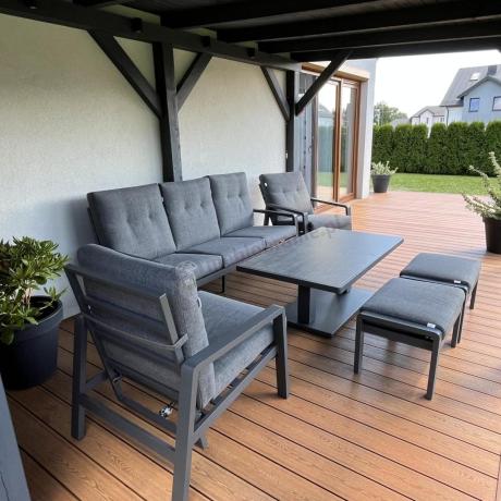 Meble ogrodowe dla 7 osób z regulowanym stolikiem - Tavaro Dining Plus Antracite