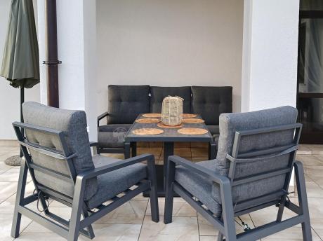 Meble ogrodowe dla 7 osób z regulowanym stolikiem - Tavaro Dining Plus Antracite