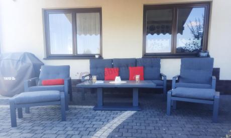 Meble ogrodowe dla 7 osób z regulowanym stolikiem - Tavaro Dining Plus Antracite