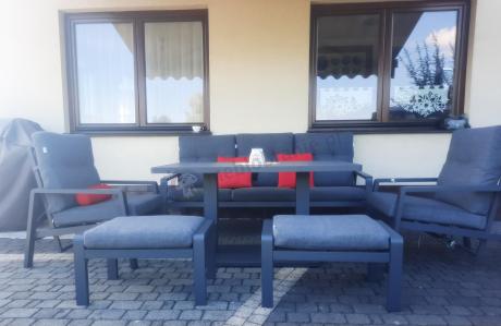 Meble ogrodowe dla 7 osób z regulowanym stolikiem - Tavaro Dining Plus Antracite