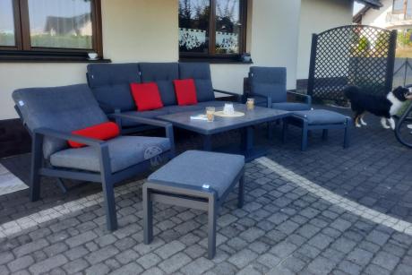 Meble ogrodowe dla 7 osób z regulowanym stolikiem - Tavaro Dining Plus Antracite